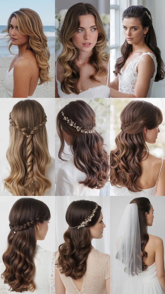 bridal half up half down hair with veil
