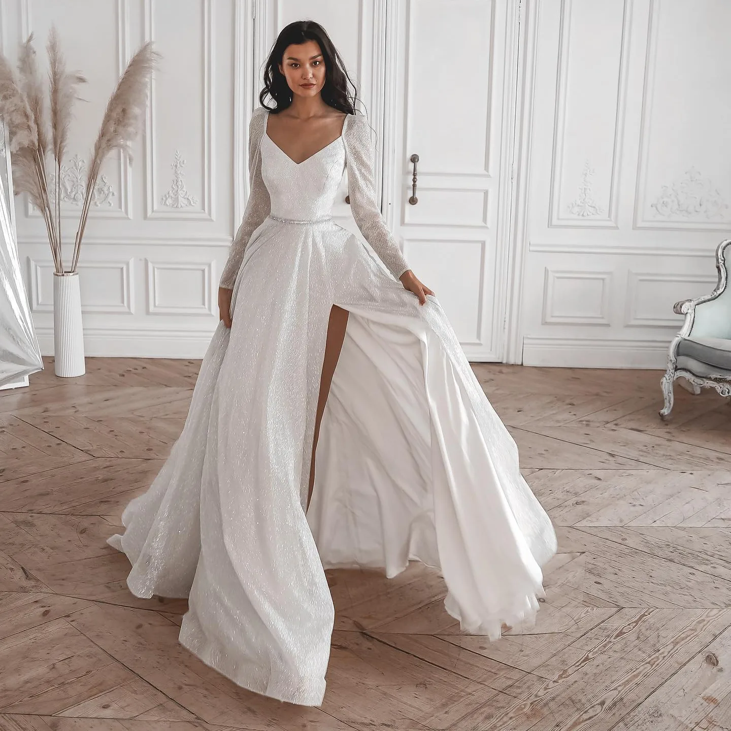 Floaty Wedding Dress with a Slit