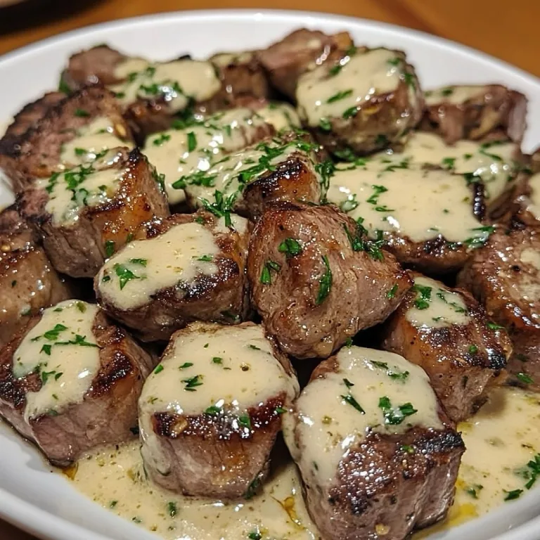 Garlic Butter Steak Bites with Parmesan Cream Sauce