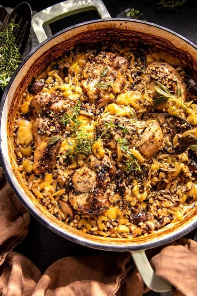 One Pan Roasted Herb Chicken and Wild Rice